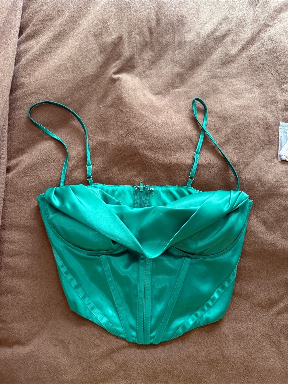 Green Satin Bustier Crop Top